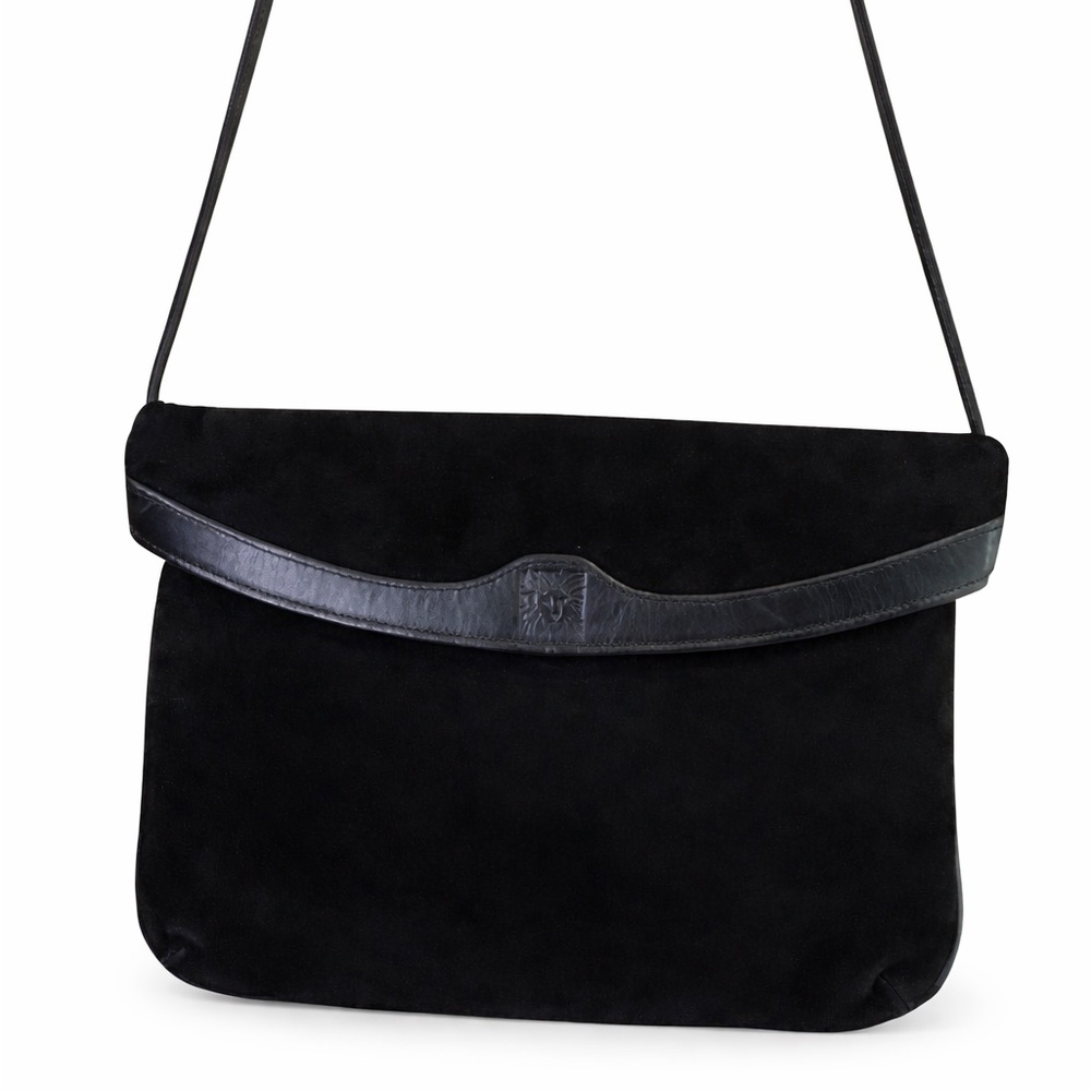 ANNE KLEIN CALDERON Vintage 70's 80's Black Suede Foldover Clutch Shoulder Bag